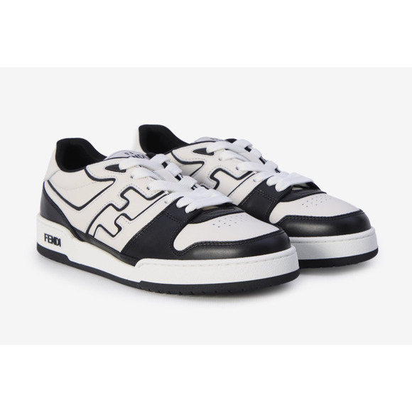Fendi Match Sneakers Black White Leather FF Logo Monogram Low Top UK 11 US 12 - Picture 3 of 15